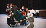 A group of BA Performance students rehearsing for the Christmas Carol production